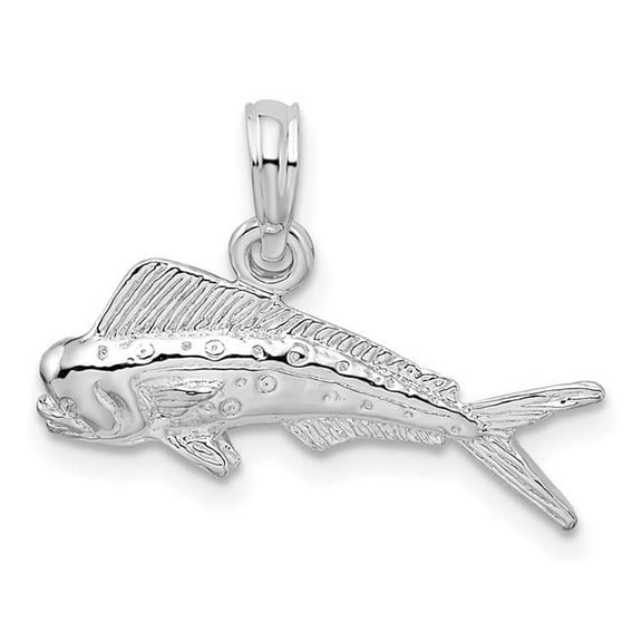 Finest Gold 17 x 22 mm Sterling Silver Polished Mahi-Mahi Fish Pendant, White