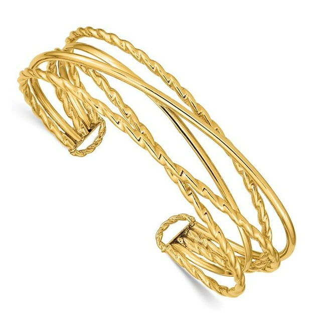 Quality Gold DB681 14K Yellow Gold Polished Multi Tube Cuff Bangle Bracelet