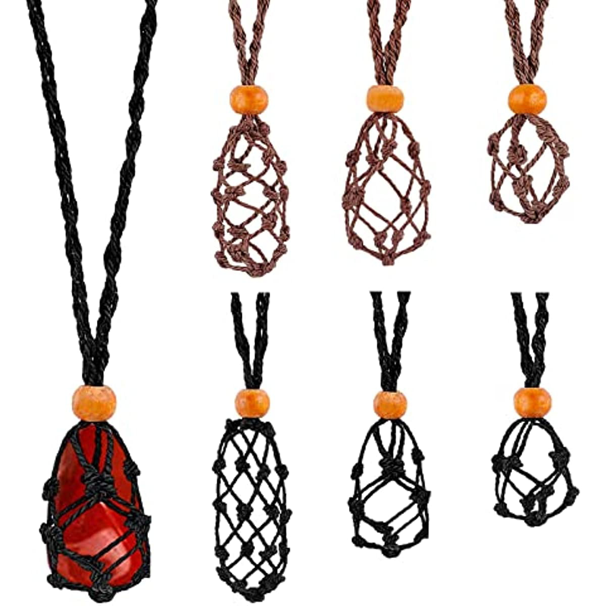 6pcs Empty Stone Holder Pendant 2 Color Crystal Necklace Holder Cord  Adjustable Woven Necklace Crystal Cage Holder Rope Pendant for for Stone  DIY Bracelet Necklace Jewelry Supplies 