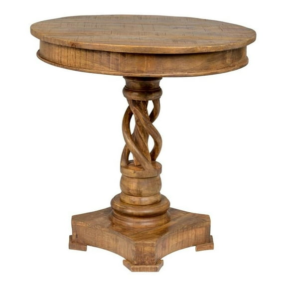 Pemberly Row 30" Round Mango Wood Table in Distressed Honey Brown