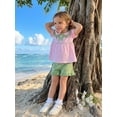 thumbnail image 5 of BemeyourBBs Toddler Baby Baby Girl Summer Clothes Infant Baby Girl 2 Pieces Outfit Bow Embroidered Striped Ruffled Trim Doll Collar Short Sleeve Shirt Tops and Shorts Set, 5 of 9