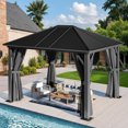 thumbnail image 2 of Uforic 10x12ft Hardtop Gazebo,Outdoor Heavy Duty Galvanized Steel Horizontal Stripes Roof Garden Gazebo W/Netting and Gray Shaded Curtains, 2 of 7