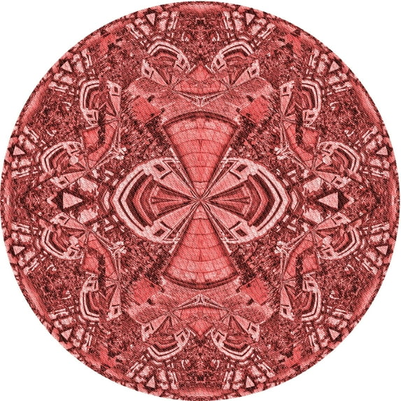 Ahgly Company Machine Washable Indoor Round Transitional Red Area Rugs, 7' Round