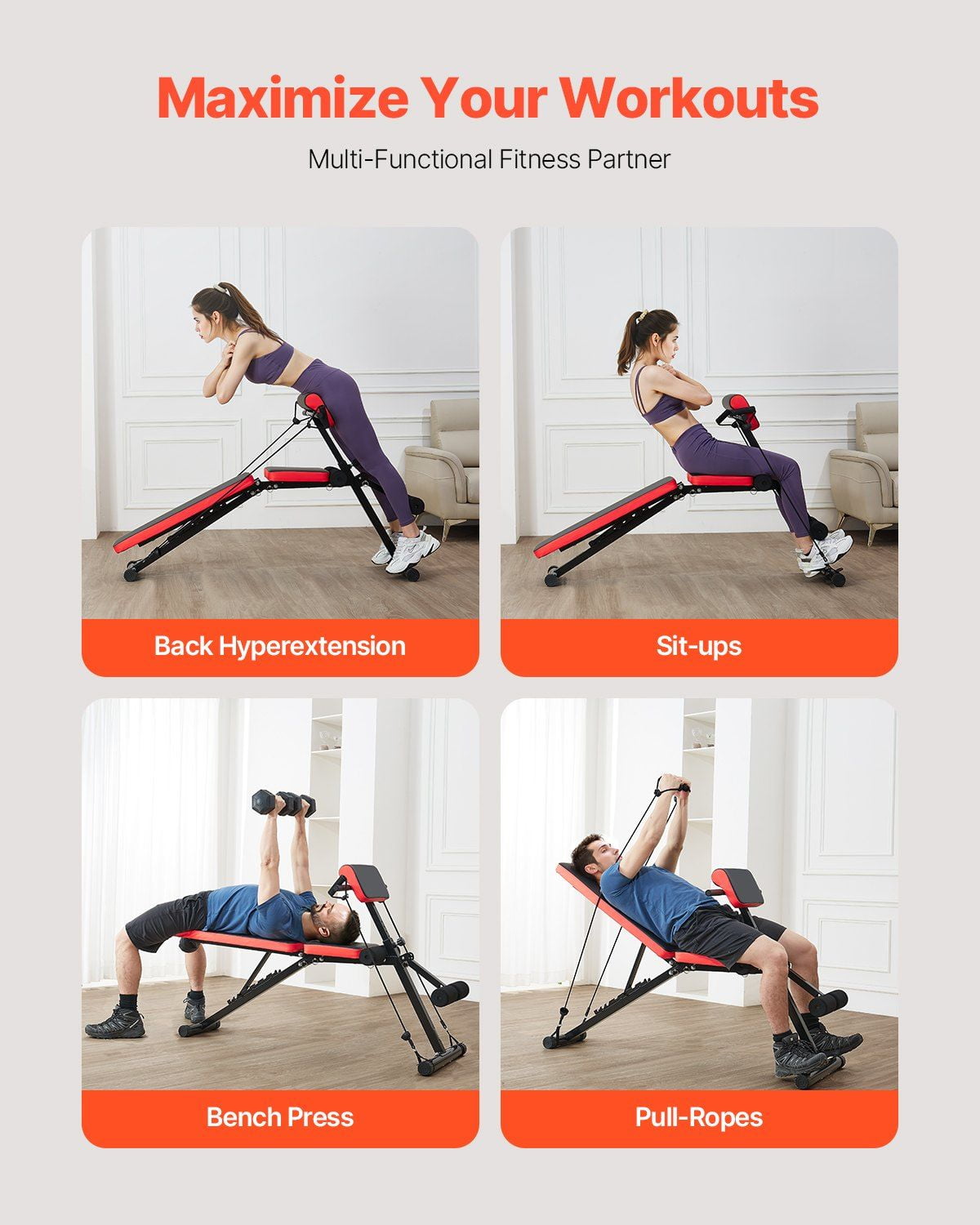 Versatile Foldable Workout Bench for Full Body Training, 770 lbs Capacity - Multifunctional Exercise Equipment for Back, Arm, Core & Abs