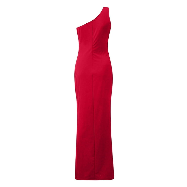TMOYZQ Women's Elegant One Shoulder Long Maxi Dress Sexy