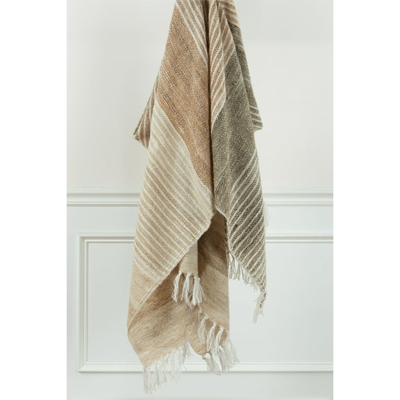Rizzy Home  Hand-tied Striped Throw Blanket Brown