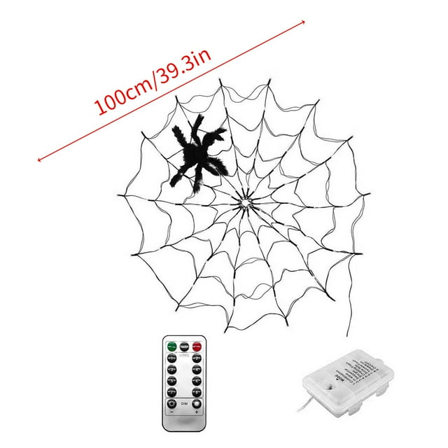 Web Lumière Halloween Insecte LED 6W Lumière Décoration Web Cobweb Lampe Réglable Télécommande Lumière pour la Décoration de Fête, Batterie