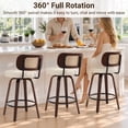thumbnail image 3 of LEGAHOME Swivel Bar Stools Set of 3, 26” Upholstered Counter Height Bar Stools with Rattan Back and Wood Legs, Mid-Century Modern Barstools for Kitchen Island, 300 lbs, Walnut + Beige, 3 of 11