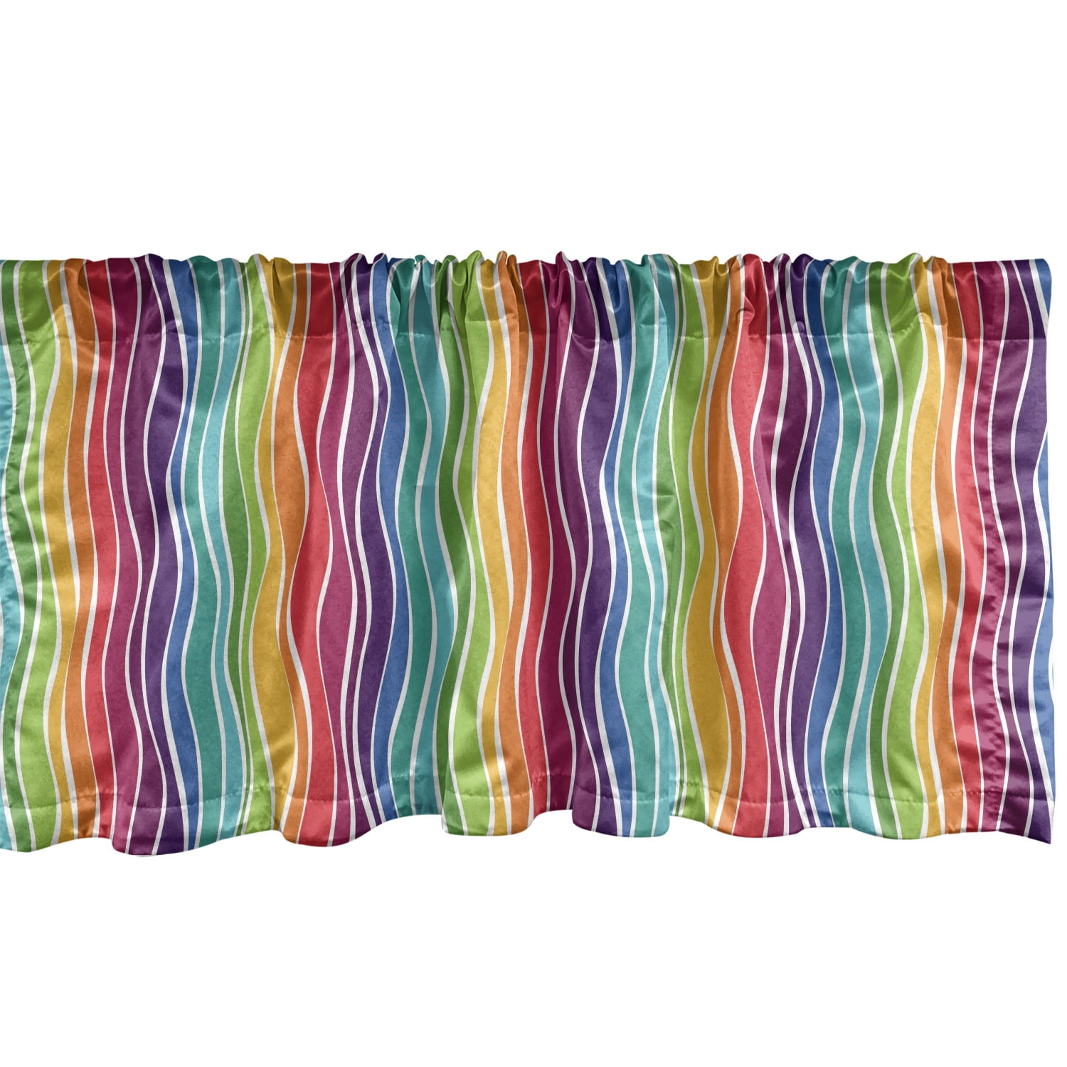 Rainbow Window Valance, Colorful Swirls Vertical Waves Rhythmic Design