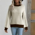 thumbnail image 2 of Lovskoo 2024 Sweaters for Women Trendy Casual Color Retro Knitting Long Sleeve Round Neck Sweater Beige, 2 of 8