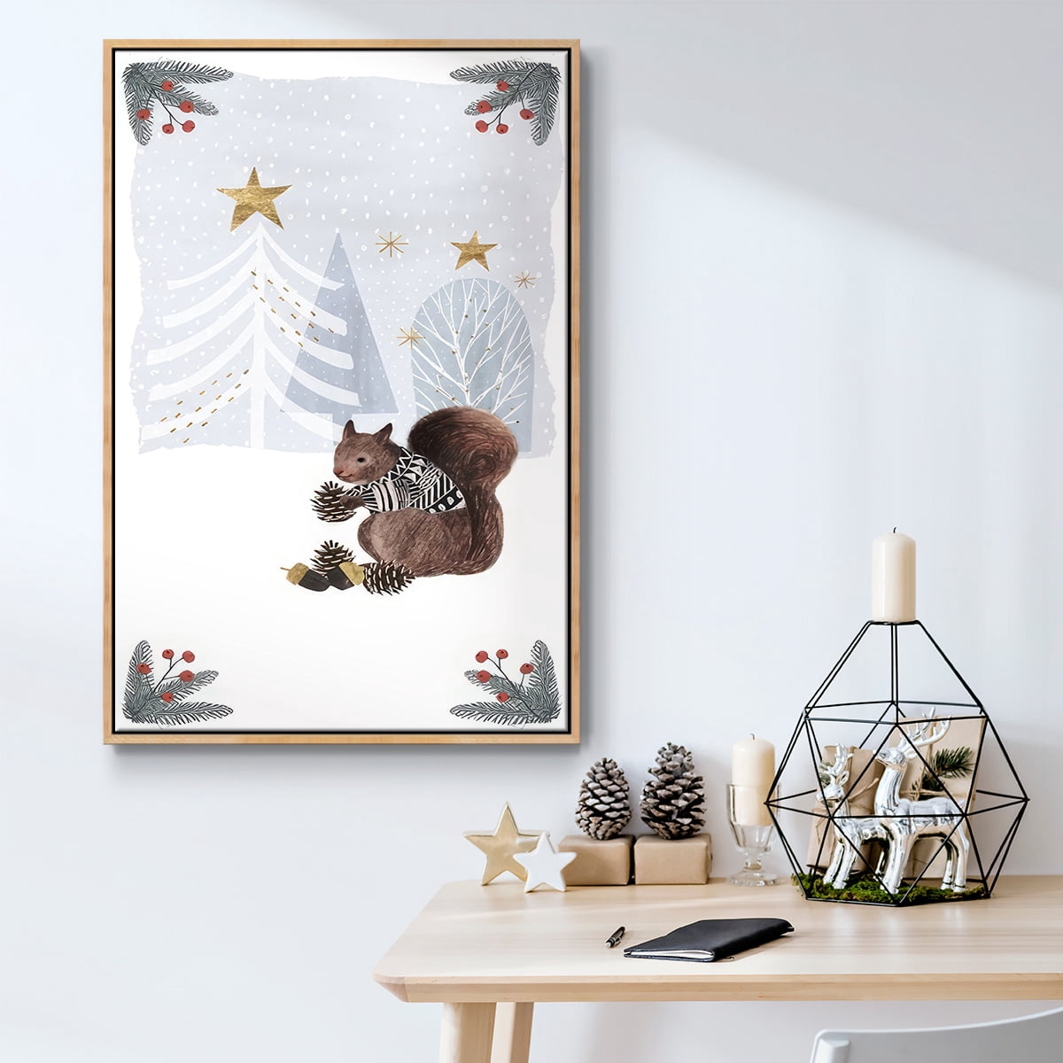Cozy Christmas Collection B - Framed Gallery Wrapped Holiday Canvas - 17 x 25 - Natural Wood Frame