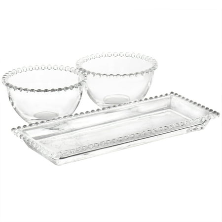 

Gibson Home Sereno 3 Piece Glass Serving Platter and Bowl Set