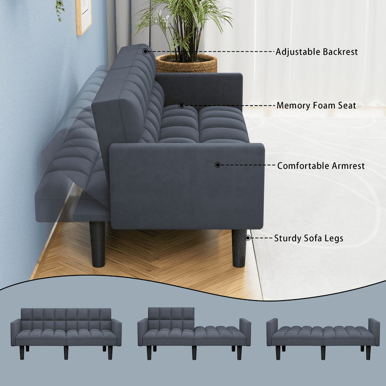 Homall Convertible Futon Sofa Bed Couch Upholstered Sleeper Sofa Angle  Adjustable Lounge Sofa,Dark Gray 