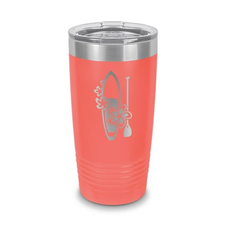 

Floral Paddle Board Tumbler 20 oz - Laser Engraved w/ Clear Lid - Stainless Steel - Vacuum Insulated - Double Walled - Travel Mug - paddleboard paddleboarding - Coral