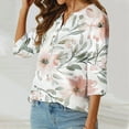 thumbnail image 4 of HADST Summer Tops for Women 2024 - Floral Print V Neck Button Cotton Linen 3/4 Sleeve Tops Polka Dot Tops for Women, 4 of 5