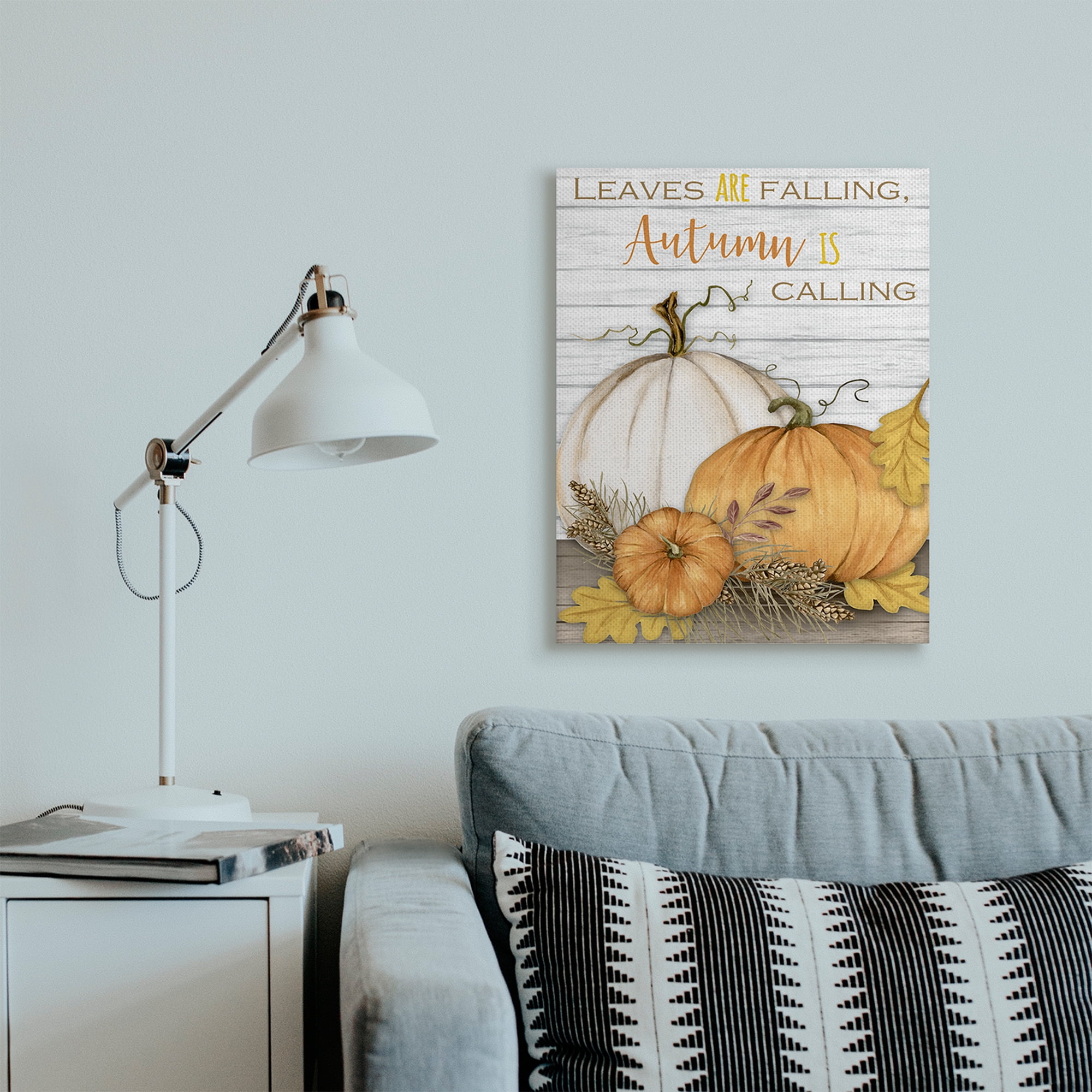 Stupell Industries Leaves Falling Autumn Calling Quote Farm Harvest Landscape Painting Gallery Wrapped Canvas Art Print Wall Art, 24 x 30