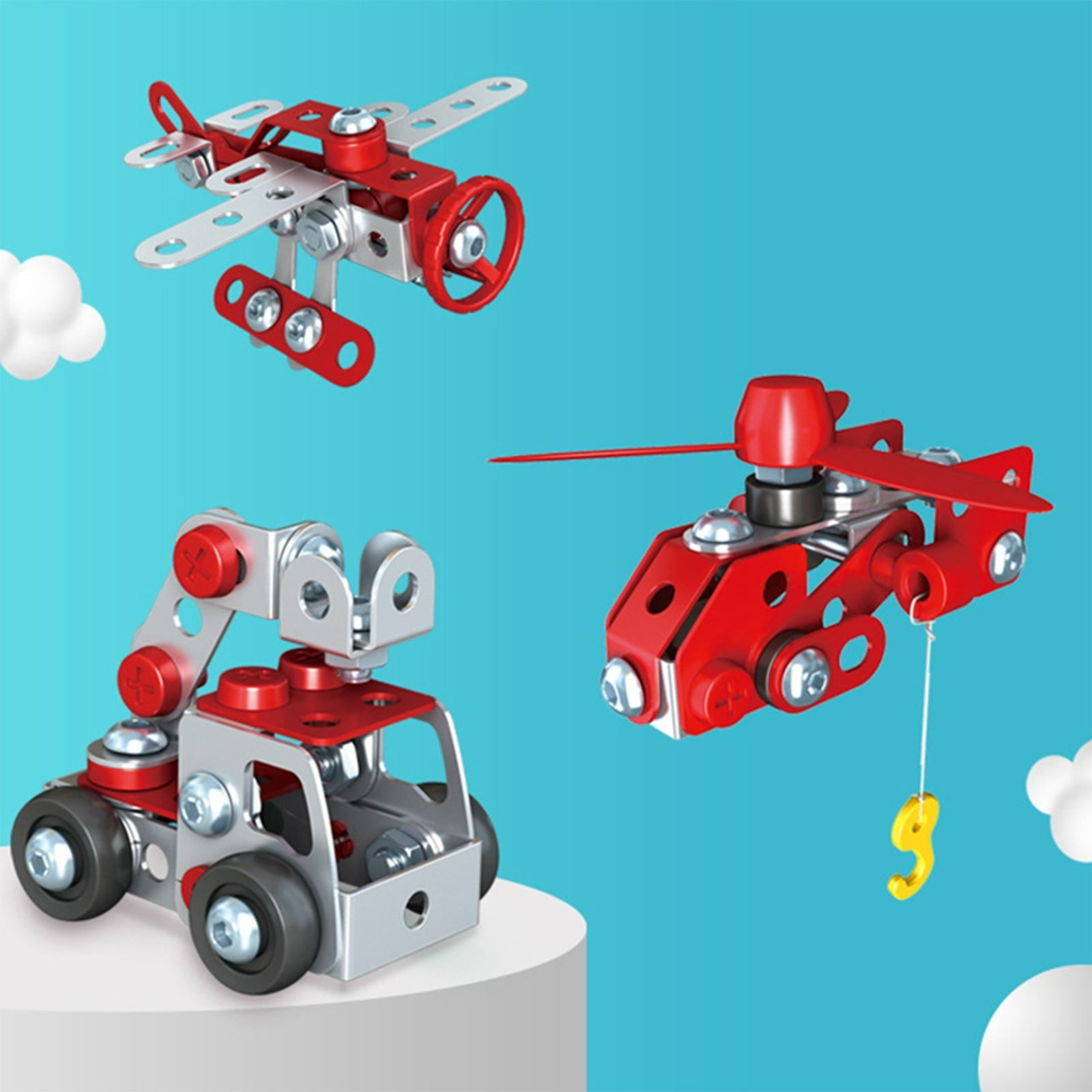 Metal Assembled Engineering Vehicle Toy for Kids, Screw Tightening Building Blocks Educational Model Kit, Military Ship & Car Assembly, Boys Birthday & Xmas Gift