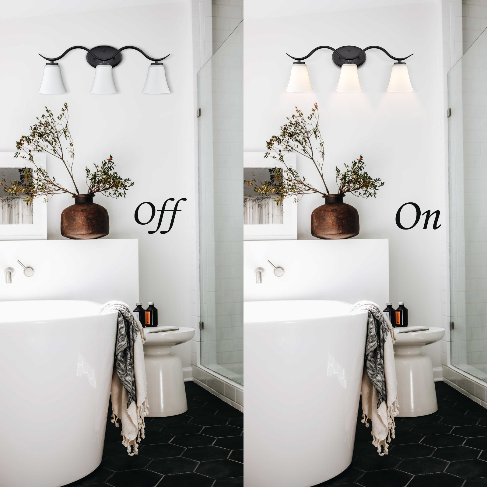 Bergamo 3-Light Black Vanity Light Farmhouse Bathroom Light Fixture Black Wall Sconce with Frosted Glass for Bathroom,Powder Room,Hallway
