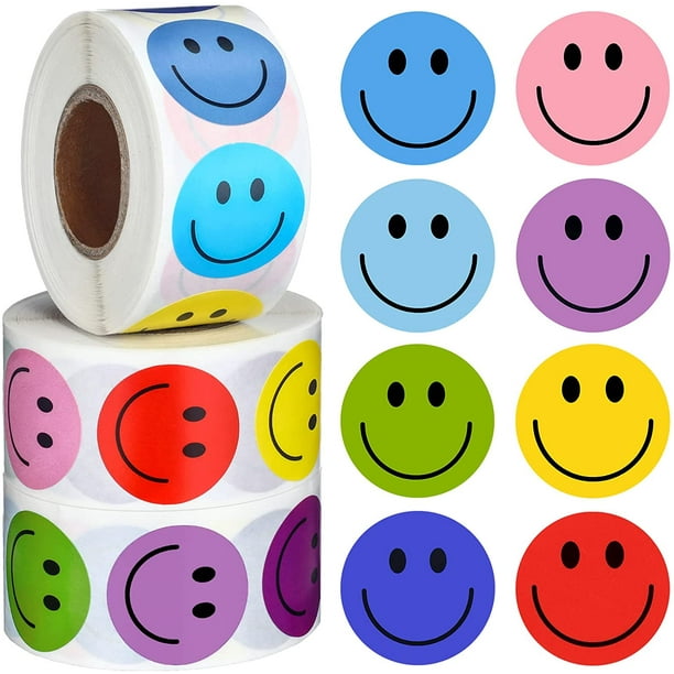 100 pièces d'autocollants colorés Smiley sur un rouleau