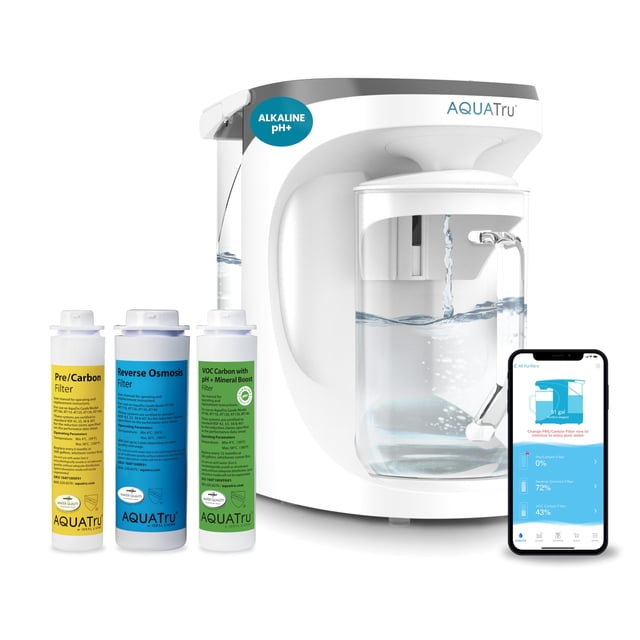 Purificador de agua AQUA TRU Carafe Alkaline de ósmosis inversa de 4 etapas con funciones inteligentes
