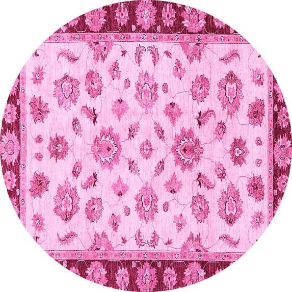 Ahgly Company Indoor Round Oriental Pink Traditional Area Rugs, 3' Round