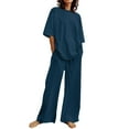 thumbnail image 4 of Baqcunre Women's Solid Color O Neck Top Wide-Leg Pantsuit,Color Blue,Size S-5XL, 4 of 4