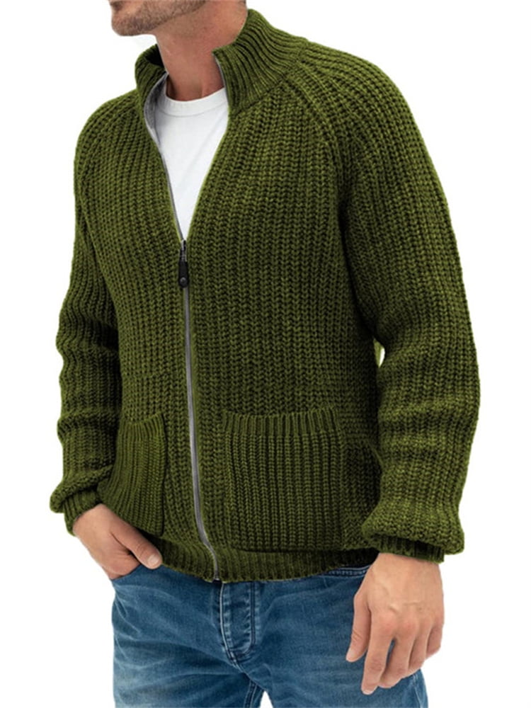 Langwyqu Long Sleeve Men Solid Zipper Cardigan Knit Coat - Walmart.com
