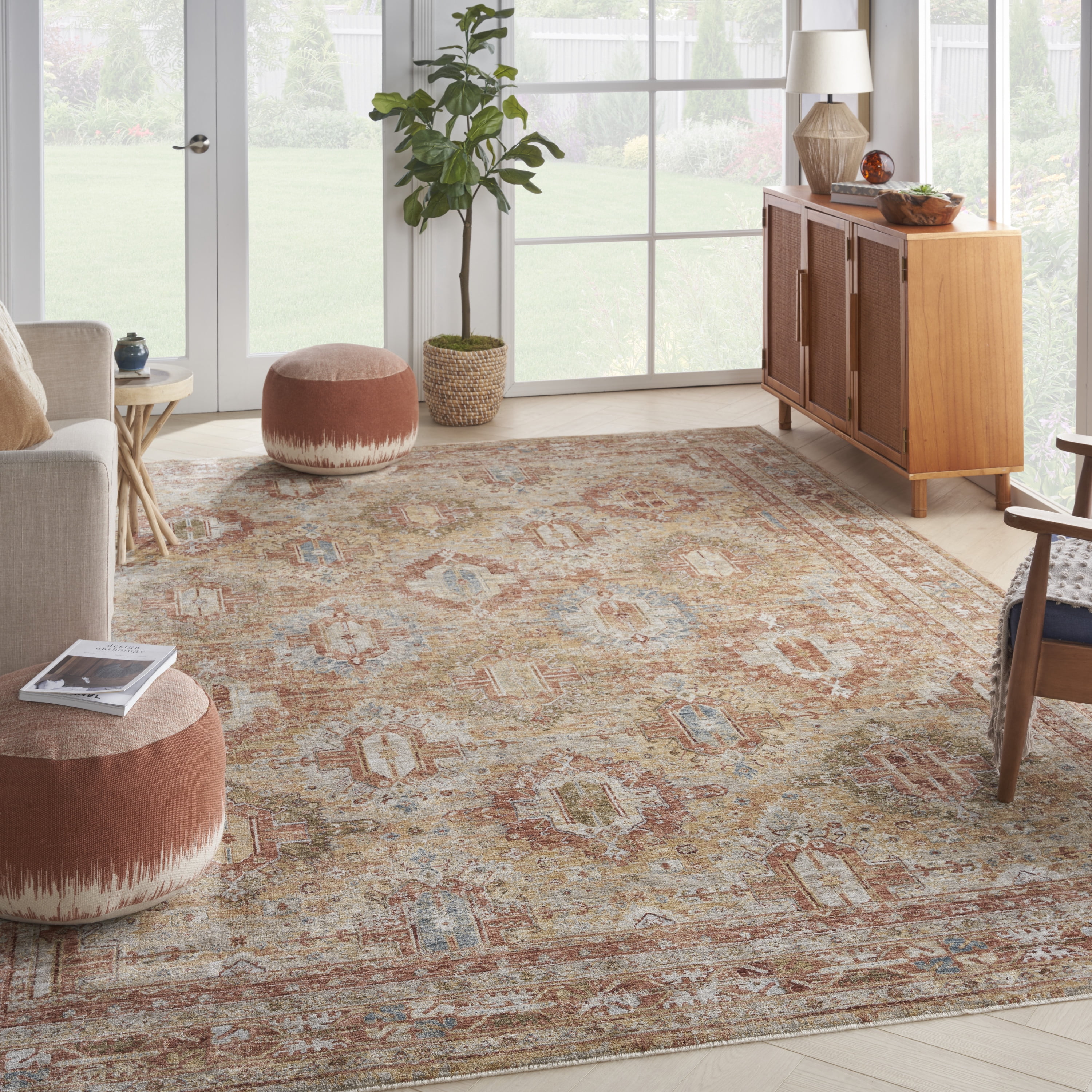 Nourison Petra Rust 9'3" x 12'7"Area Rug, Traditional, Persian, Easy