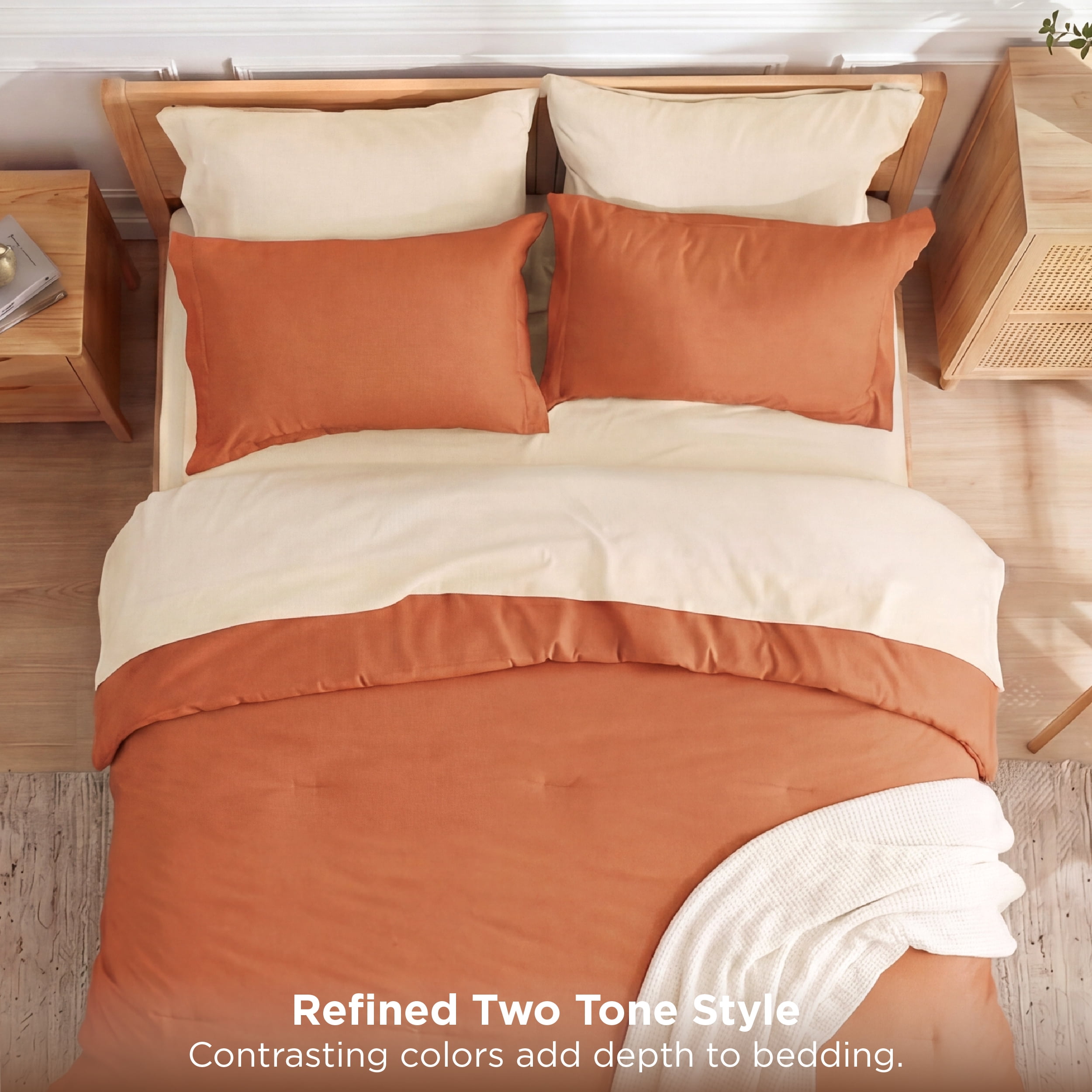 U by Bedsure King Comforter Set Burnt Orange, 7 Pieces Reversible Bed in a Bag, Boho Lightweight Bedding Set, Contrasting Design