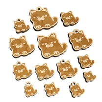Round Cat Skeptical Wood Mini Charms Shapes DIY Craft Jewelry - With Hole - Various Sizes (16pcs)