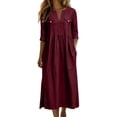 thumbnail image 2 of Jovrlynd Fall Midi Dresses for Women V Neck 3/4 Sleeve Cotton Linen Casual Boho Dress with Pockets 2026, S-2XL, 2 of 7