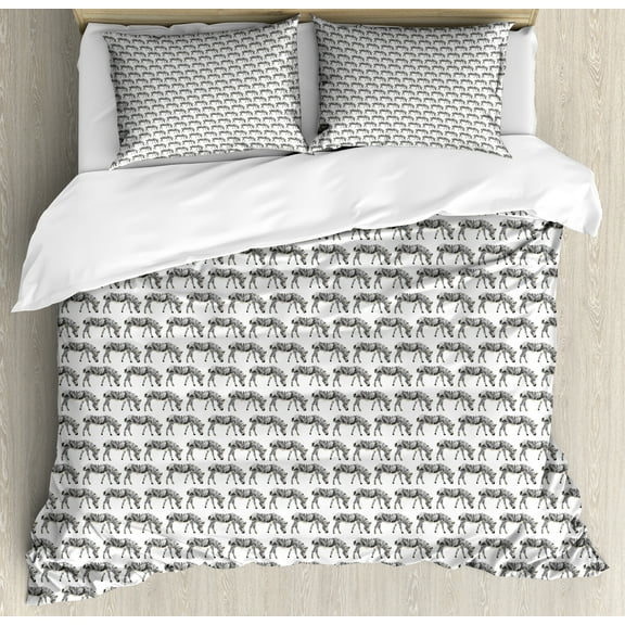 Zebra Duvet Cover Set, Repetitive Striped Horse Cartoon Pattern Plain Background, Decorative 3 Piece Bedding Set with 2 Pillow Shams, Calking Size, Eggshell Taupe Grey, by Ambesonne