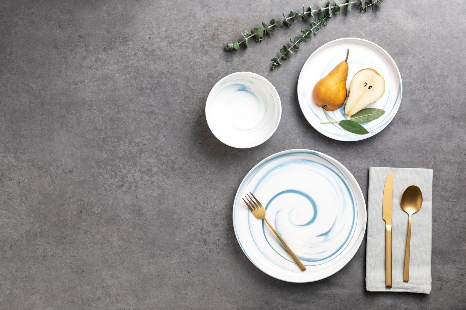 Thyme & Table Dinnerware Blue Marble Stoneware, 12 Piece Set