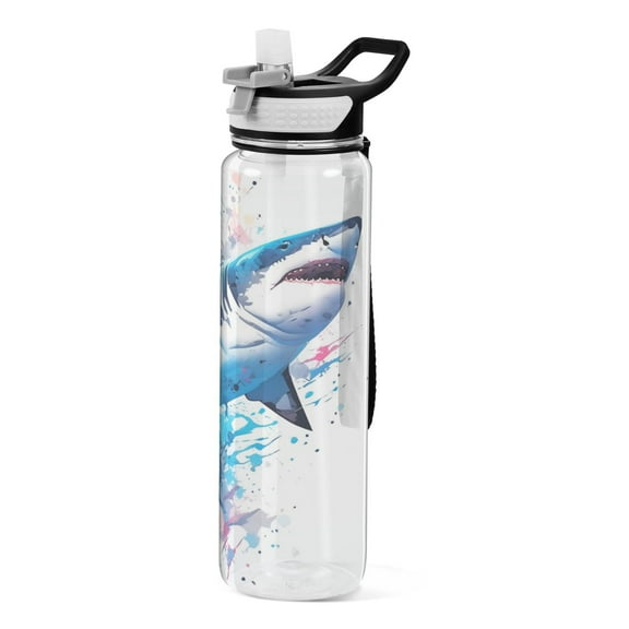 Shark 32oz Sports Water Bottles Leakproof Tritan Bottle with Straw BPA Free Clear Bottle for Fitness Gym Outdoor Cycling