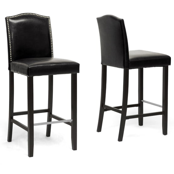 Atlin Designs 44.5"H Modern Wood/Faux Leather Bar Stool in Black (Set of 2)