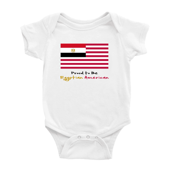 Proud to Be Egyptian American Flag Baby Bodysuits (White, 3-6 Months)