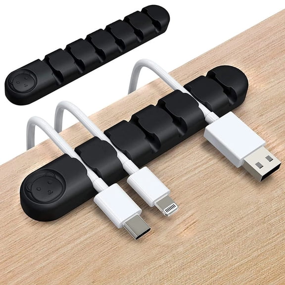 HOMEIORA 2 Pack Cord Holder Cable Organizer Clips, Self Adhesive Cord Organizer for Desk, Car, Nightstands, Office, Silicone Cord Keeper Cable Clips Wire Holders - 6 Slots, Black