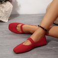 thumbnail image 6 of Willtoo Women Solid Suede Flats Ankle Strap Slip on Casual Shoes 2025 Square Toe Low Heels Vintage Fashionable Breathable Comfortable Slip Resistant Office Travel Walking Dancing Shoes Red, 6 of 6