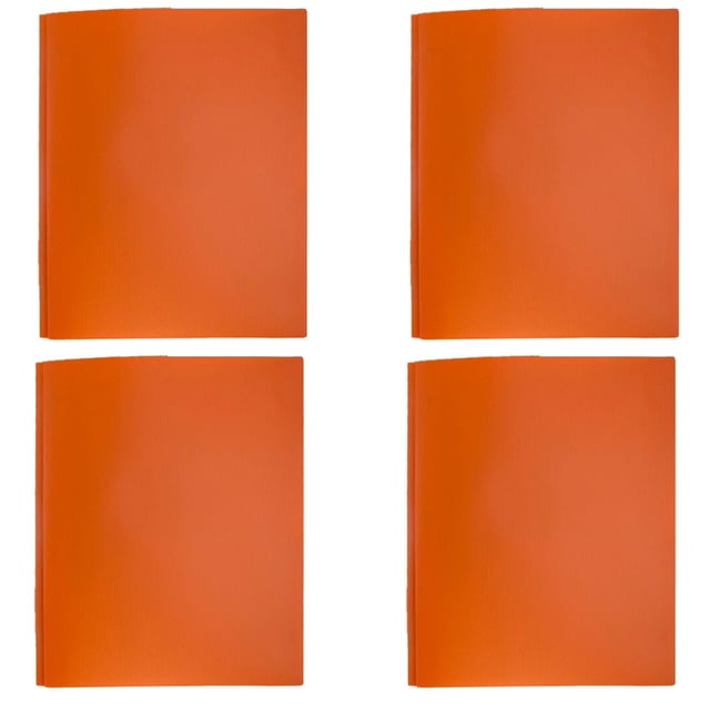 Orange Filing Two-Pocket Folder, Three-Hole Punch Prong Fasteners, Letter Size, Plastic Folders with Pockets and Prongs, Vibrant Colors, Pocket Folders, File Folders with Fasteners, 4 Pack
