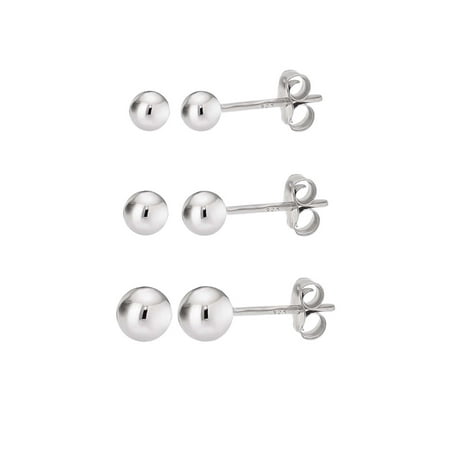 Ball Stud Earrings Silver Sterling Polished Round Ball Three Pair...