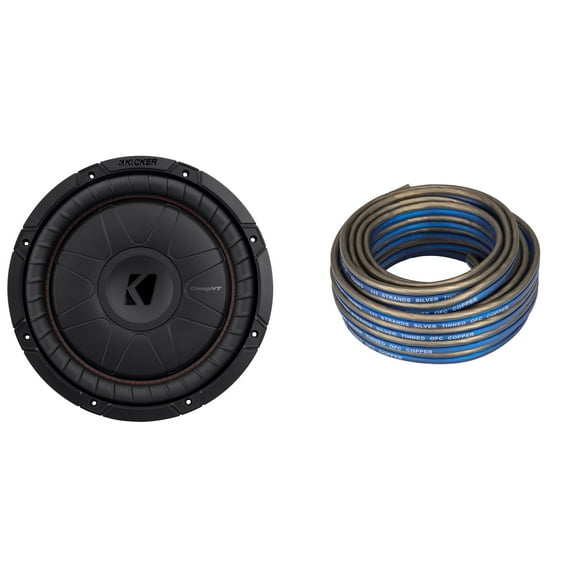 Kicker 52CVT12 CompVT 12-Inch (300mm) Subwoofer, 4-Ohm w/ Speaker Wire Bundle