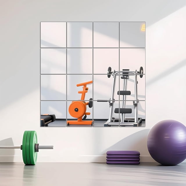 Azulejos de Espejo de Pared de Longitud Completa, 12 x 12 x 4 Piezas sin Marco, Espejo de Pared de Vidrio para Gimnasio en casa, Puerta, recámara, Sala de Estar