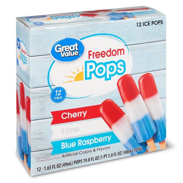 Great Value Assorted Flavor Freedom Ice Pops, 1.65 Fl Oz, 12 Ct (Frozen)