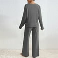 thumbnail image 5 of 2 Piece Outfits for Women V Neck Long Sleeve Knit Sweater Top and Wide Leg Pants Ribbed Lounge Matching Set Fall Winter Dark Gray 2XL, 5 of 6