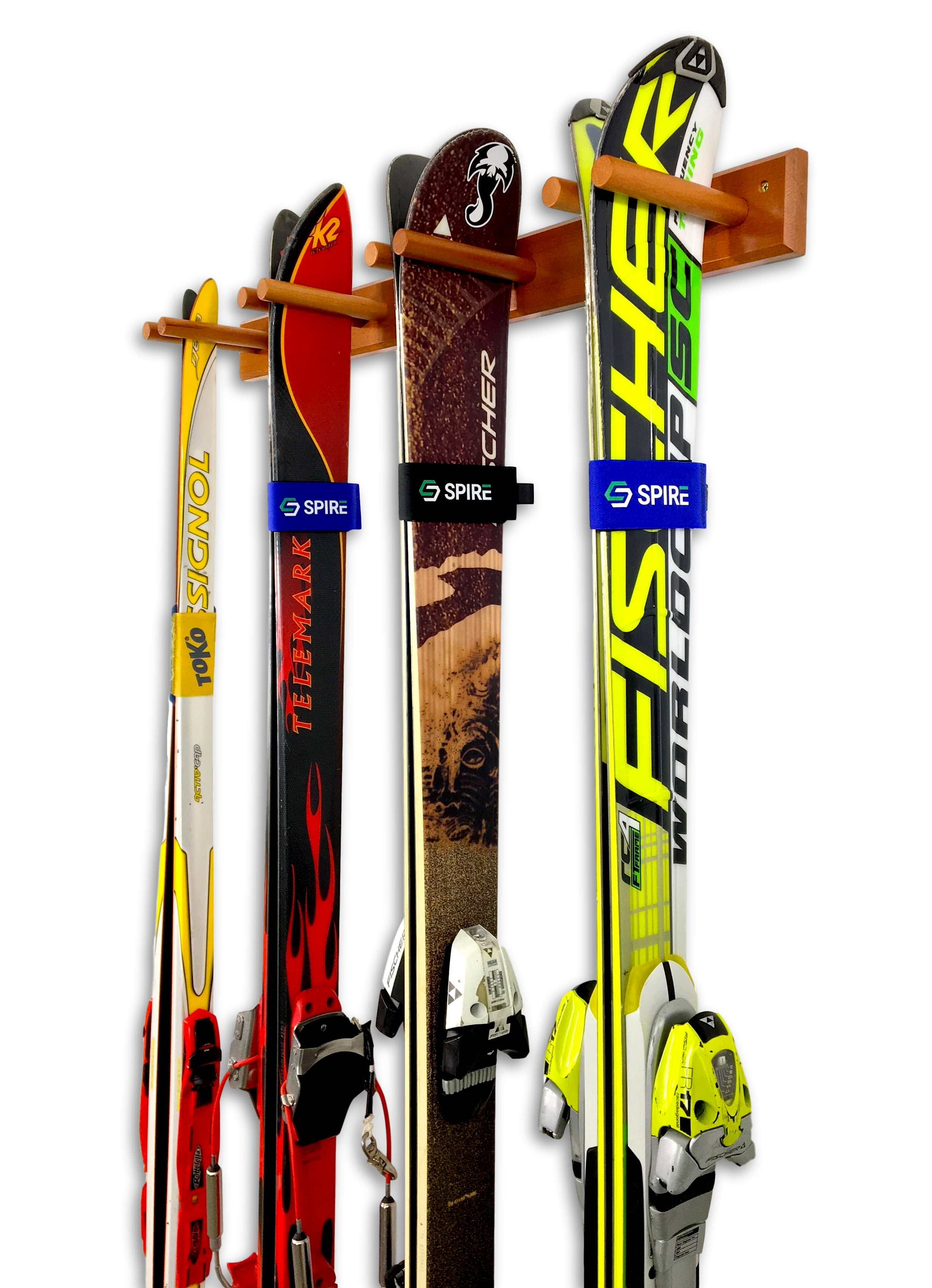 Timber Ski Wall Rack Wood Home & Garage Mount System Cherry