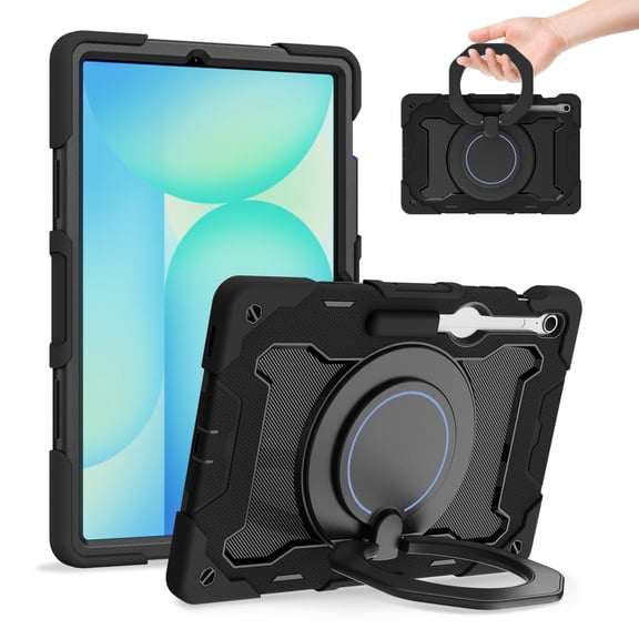 ELEHOLD Case for Samsung Galaxy Tab S10 FE  2025 13.1-inch,Heavy Duty Hybrid Hard PC Silicone Shockproof 360° Rotatable Kickstand Drop Protection Protective Cover,Black