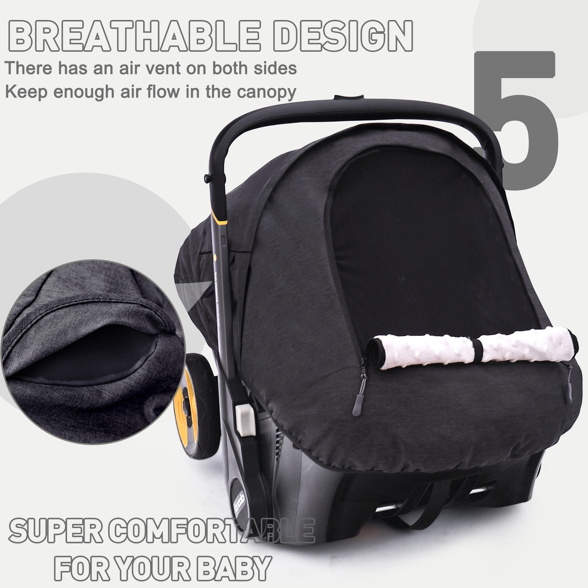Waterproof Baby Car Seat Cover Compatible with Doona Car Seat and Stroller,Patented Windproof Car Seat Canopy for Boys & Girls, Keeps Babies Warm and Cozy(Black)