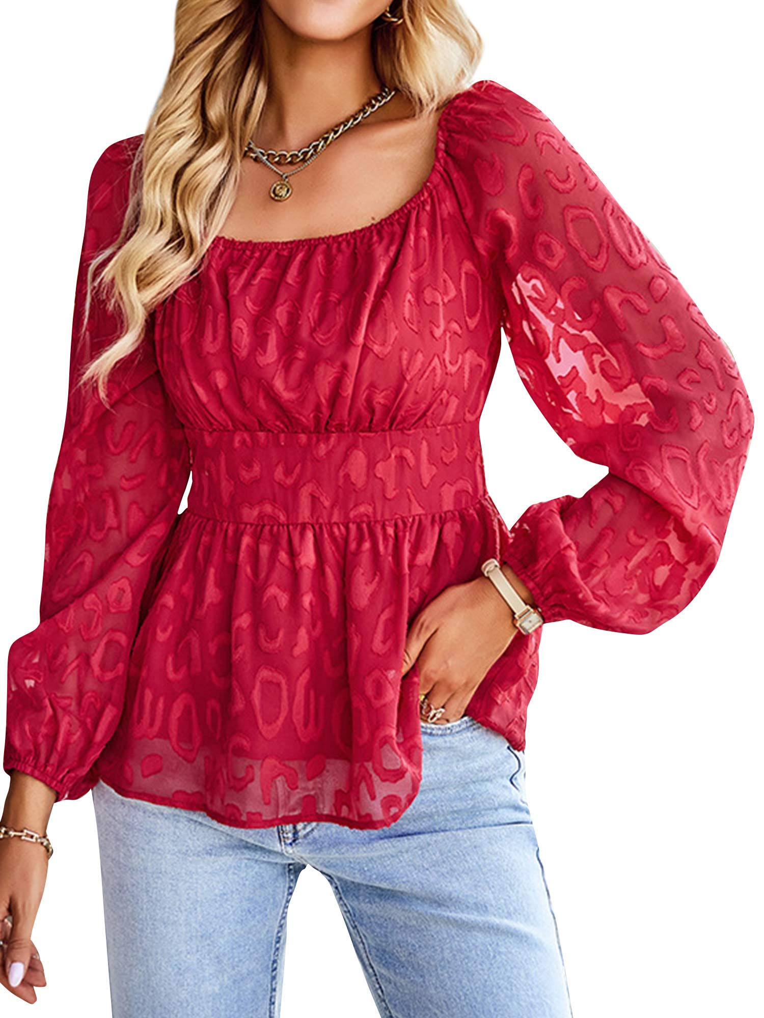 ZXZY Women Jacquard Square Neck Lantern Sleeve Jamaica | Ubuy