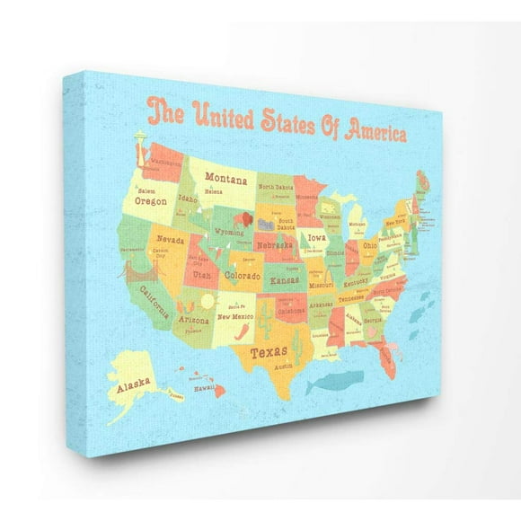 Stupell Industries United States of America USA Kids Map Stretched Canvas Wall Art, Proudly Made in USA