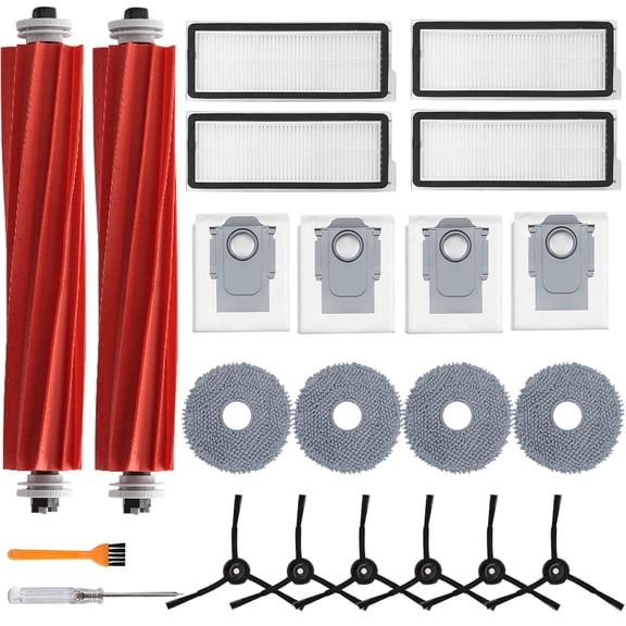 Accessories Kit for Roborock Qrevo S/Qrevo Plus/Qrevo Pro/Qrevo MaxV 【Not for Q Revo】Robot Vacuum, 2 Main Brush Roller, 4 Hepa Filters,4 Mop Pads, 4 Dust Bags, 6 Side Brush, 22 Pack Replacement Parts